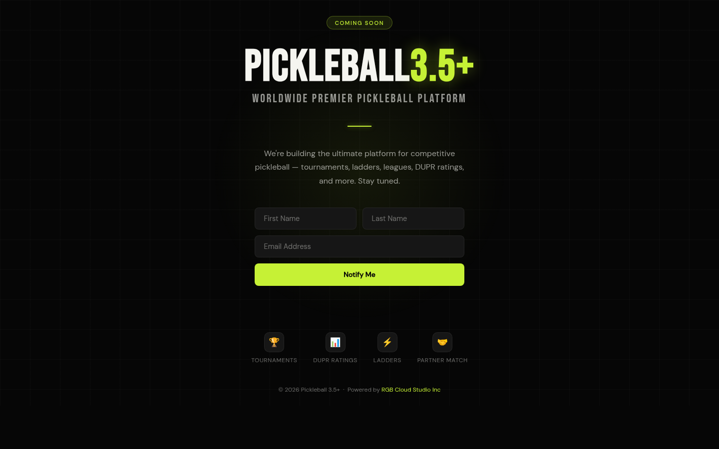 Pickleball 3.5+ landing page screenshot